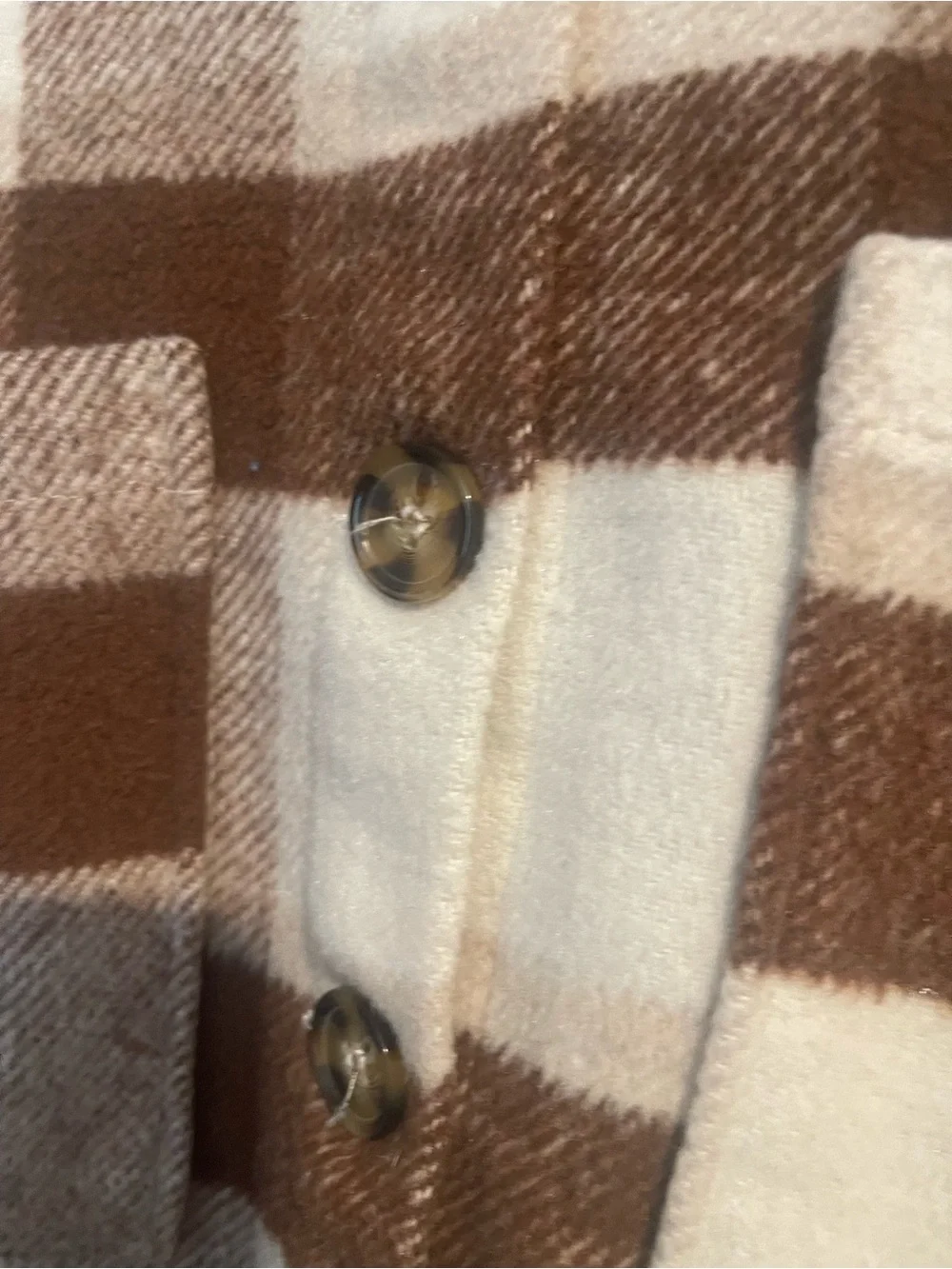 Jou Jou Women’s S Brown & Cream Plaid Button-Front Shacket 21 P-P 28L